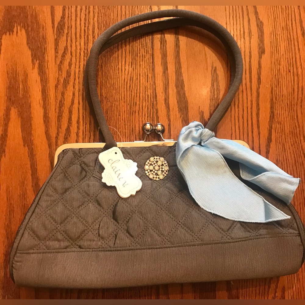 NWT Claire V purse Victorian style ( gray and blue)